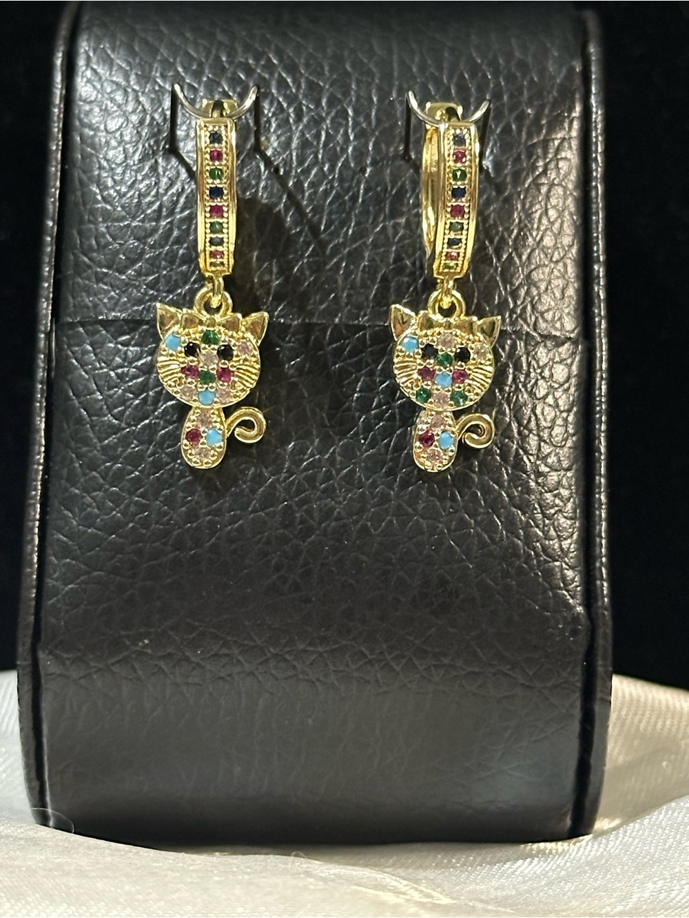 Gold-Filled Multicolor Cat Drop Earrings - Women Jewelry